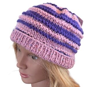 Handmade Knit Beanie Inisheer Aran Islands Ireland OOAK Purple Pink NWT